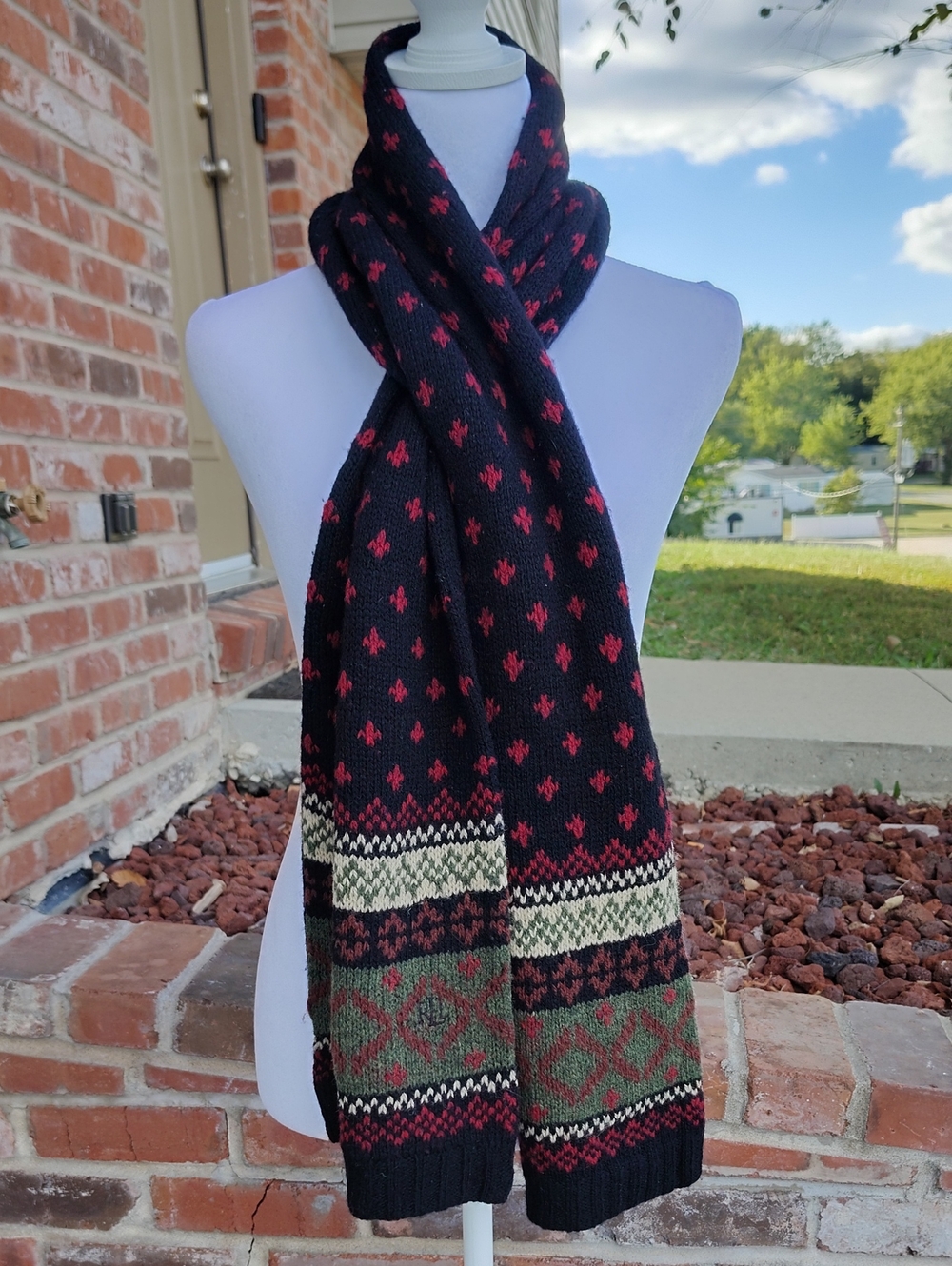 Vintage Lauren Ralph Lauren Fair Isle 100% Shetland Wool Scarf Preppy Classic